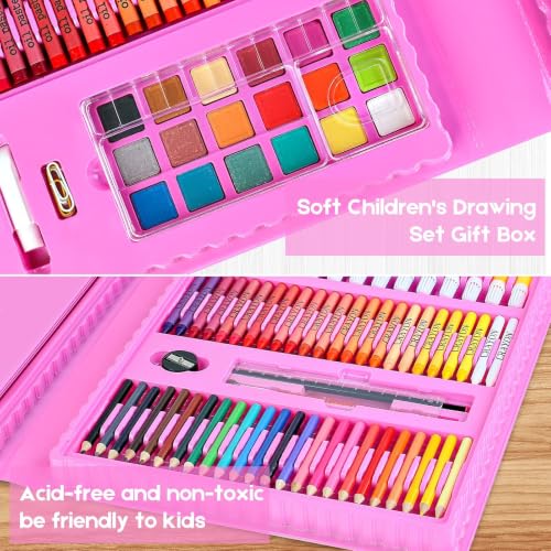 iBayam 251-Pack Pink Art Supplies, Drawing Arts Kits for Kids Teens Adult | Drawing Pad, Coloring Book, Scratch Paper, Travel Art Set Case with Double Sided Trifold Easel, Gifts for Girls 4-16 Year Old - color: Pink