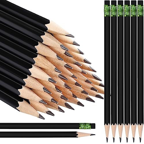 TecUnite 60 Pcs HB Pencils #2 Unsharpened Wood Cased Pencils with Eraser Hexagonal Pencil Cute Graphite No 2 Pen for Adults Gifts Exam School Office Sketching Learning(Black, Green) - color: Black, Green