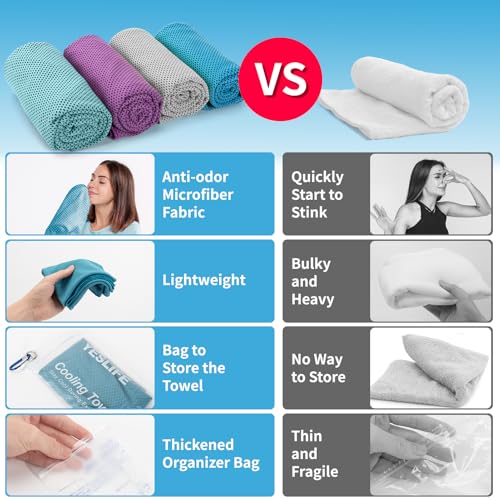 YESLIFE 4-Pack Cooling Towels (40"x 12"), Cooling Neck Wraps, Ice Towel - color: Grey, Lake Blue, Purple, Light Blue