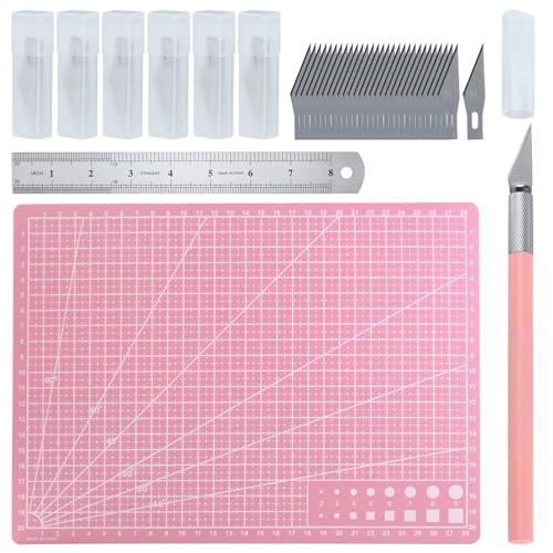 Exacto Knife for Crafting Precision Carving Hobby Knife Kit | A4 Self Healing Cutting Craft Mat 20 CM Steel Ruler 30 PCS #11 Hobby Blades for DIY, Art, Cutting, Carving, Scrapbooking