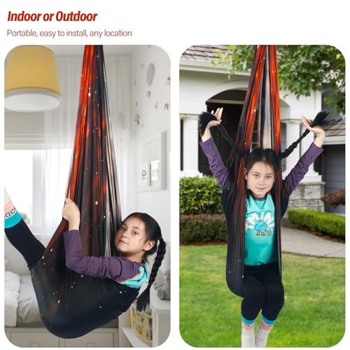 Sensory Swing for Kids Holds 300lbs Therapy Cuddle Hammock Chair - color: Space Brown