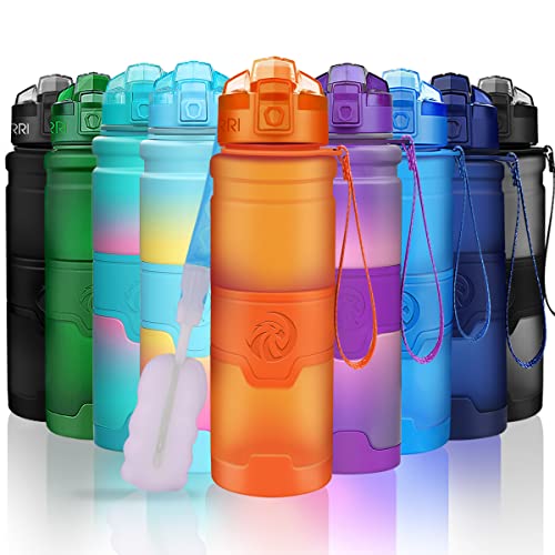 ZORRI Sports Water Bottle, 400/500/700ml/1L, BPA Free Leak Proof Tritan Lightweight Bottles for Outdoors,Camping,Cycling,Fitness,Gym,Yoga- Kids/Adults Drink Bottles with Filter, Lockable Pop Open Lid - color: Orange, size: 14 Ounces