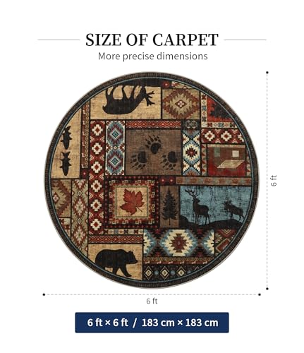 YIHOUSE Washable Rustic Cabin Round Rug, 6ft - color: Brown, size: 6' (Round)