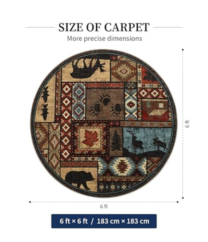 YIHOUSE Washable Rustic Cabin Round Rug, 6ft - color: Brown, size: 6' (Round)
