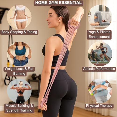 Resistance Bands with Handles for Women & Men | 8 Tube Adjustable Figure 8 Exercise Bands Set, Heavy Duty, Home Gym, Physical Therapy, Strength Training & Full Body Fitness - color: Purple