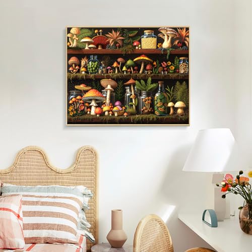 Paint by Numbers Kit for Adults, Mushroom DIY Acrylic Canvas Painting Set | 16x20 Inch, Shelf Number Painting Craft Kit for Adults Beginners, Home Wall Decor, Stress Relief Relaxing Hobby Gift - color: BOP1PNP02