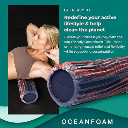 Oceanfoam Tidal Roller - Red, Dark Navy & Natural Marbled - Muscle Massage Foam Roller for Back Pain & Stretching - Firm & Ergonomic Wide Wave Textured - Yoga, Athletics, Wellness - Full Size 20" x 5" - color: Red, Dark Navy & Natural Marbled