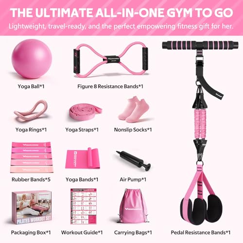 2026 Upgraded Pedal Resistance Bands with Handles - color: Pink