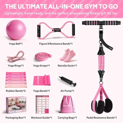 2026 Upgraded Pedal Resistance Bands with Handles - color: Pink