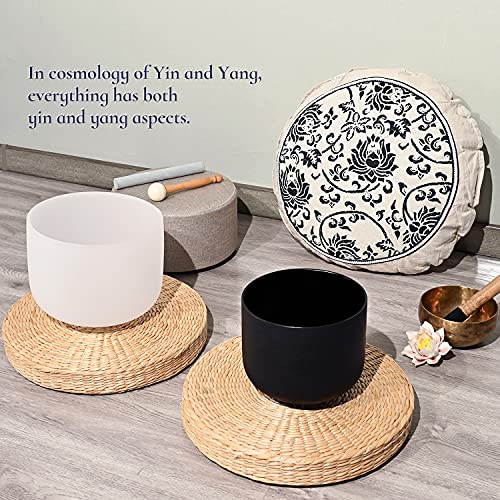 Couple of 2 PCS Yin and Yang Crystal Singing Bowl Set 8 Inch Black and 10 Inch White Mutual Attraction Bowls - size: 8"A 10"F