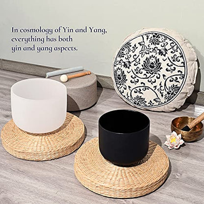 Couple of 2 PCS Yin and Yang Crystal Singing Bowl Set 8 Inch Black and 10 Inch White Mutual Attraction Bowls - size: 8"A 10"F