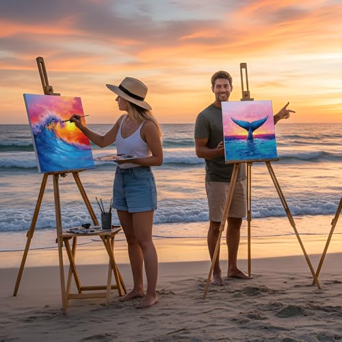 Cholemy 36 Pcs Paint and Sip Kit Gift for Adults 8''x10'',Sunset Style | Pre Drawn Canvas, Painting DIY Afro Acrylic Painting Kit, Wood Easel Brushes, Date Night Bulk, Summer Halloween Party - style: Sunset Style