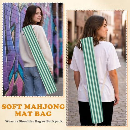 Green Striped Mahjong Mat Bag with Adjustable Straps - color: Green Striped