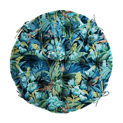 47" Round Tufted Floor Cushion, Thick Meditation Papasan with Ties - color: Blue Flower