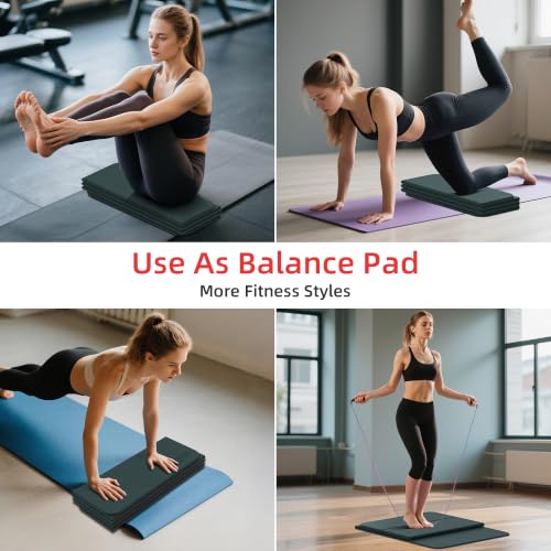 WEILA 1/2 Inch 70"x24" Foldable TPE Yoga Mat, Thick Non Slip Pilates Mat - color: Dark Green