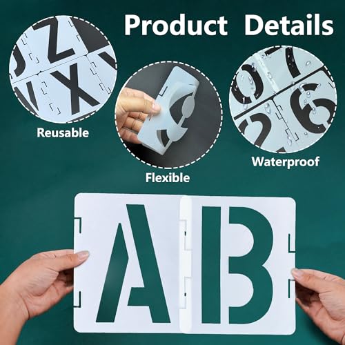 4 Inch Letter Stencils 42 Pcs ReusableTemplates Symbol Numbers Interlocking Stencil Kit Plastic Number Stencils for Wood,Wall,Paper,Fabric,Glass,Signage,DIY Art Projects - style: 4 Inch