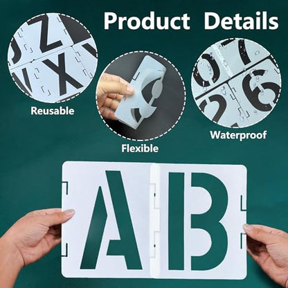 4 Inch Letter Stencils 42 Pcs ReusableTemplates Symbol Numbers Interlocking Stencil Kit Plastic Number Stencils for Wood,Wall,Paper,Fabric,Glass,Signage,DIY Art Projects - style: 4 Inch