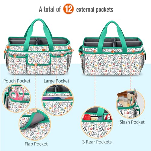 FINPAC Craft Storage Tote Bag with Pockets, Scrapbooking Carrying Case - color: Navy Bloom