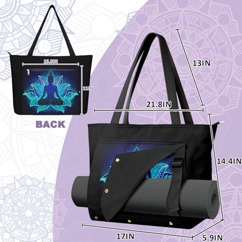 Yoga Bag for Women, Large Canvas Yoga Mat Tote Bag with Yoga Mat Carrier - color: Blue Lotus