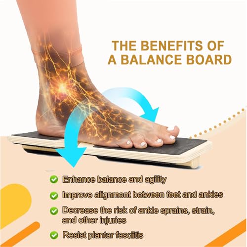 Ankle Balance Board 3 Optional Levels, Wooden Ankle Strengthener with Physical Therapy Guide for Plantar Fasciitis Relief, Achilles Pain, Posture Corrector, Foot Stretcher, Balance Training