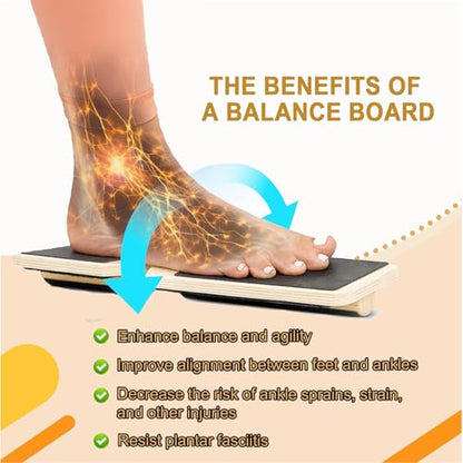 Ankle Balance Board 3 Optional Levels, Wooden Ankle Strengthener with Physical Therapy Guide for Plantar Fasciitis Relief, Achilles Pain, Posture Corrector, Foot Stretcher, Balance Training