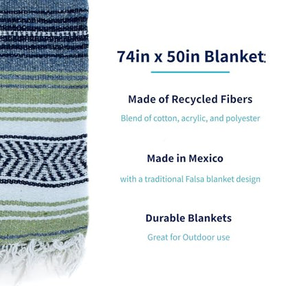 La Montana Bulk Falsa Mexican Blanket, 4 Pack, Light Olive/Slate Blue/White - color: Light Olive/Slate Blue/White