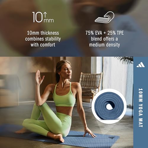 adidas Yoga Mat - Eco Friendly - Non Slip, Durable Textured Surface - color: Preloved Ink, size: 10 mm