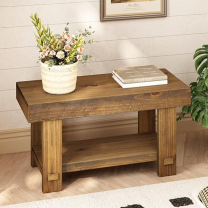 HOKYHOKY Solid Wood Entryway Bench - 31.5" Farmhouse Small Narrow Benches - size: 31.5"