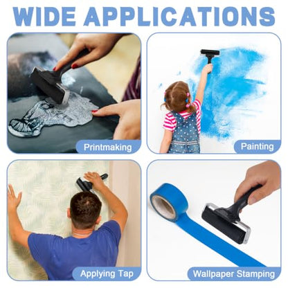 DERTE 6 Pack 4 Inch Rubber Brayer Roller Hard Rubber Rollers | for Crafting Printing Printmaking Wallpaper Inking Stamping Gluing