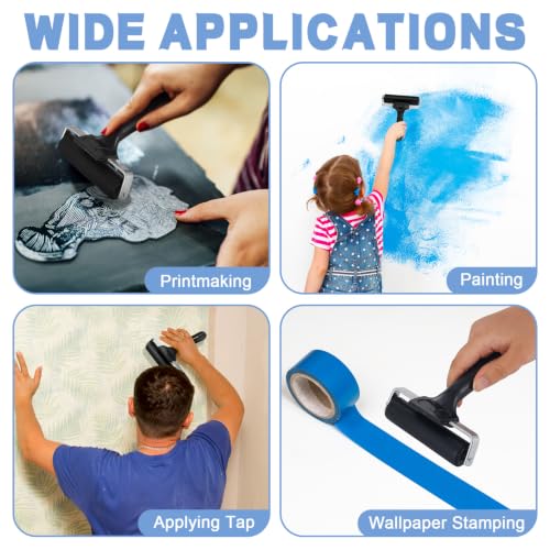 DERTE 12 Pack 4 Inch Rubber Brayer Roller Hard Rubber Rollers | for Crafting Printing Printmaking Wallpaper Inking Stamping Gluing