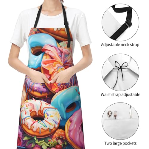 Artist Painting Apron with 2 Pockets Painters Art Aprons Gifts for Women Men - color: Colorful Donuts With Flowers