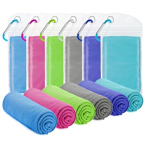 Amgico 6 Pack Cooling Towel(40"x12") for Neck and face, Ice Towel, Soft Breathable Towels, Cooling Rags for Yoga, Sport, Running, Workout, Gym, Camping, Fitness, Workout & More - color: Light Blue/Magenta/Green/Dark Gray/Royal Blue/Lake Blue