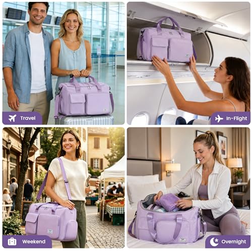FIORETTO Women's Gym Duffle Bag with Shoes Compartment, 30L Capacity, Ideal for Travel, Gym, Sports, Duffel, Weekender - color: Lavender, style: Gym Bag