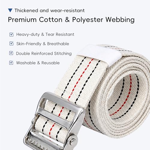 Gait Belt for Seniors 63 Inch with Sturdy Metal Buckle – Adjustable Physical Therapy Strap Transfer & Walking Assist Belt Safety Belt for Elderly Disabled Caregivers, Nurses, Physical Therapists - color: Off White