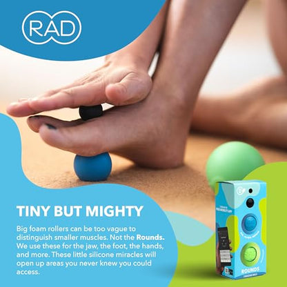 RAD 라운드 – 깊은 조직 근막 이완을 위한 3가지 밀도 요가 마사지 볼 세트 - 발, 등, 목, 턱 및 팔뚝용 테라피 볼 - 유발점 및 이동성 테라피 (3팩)