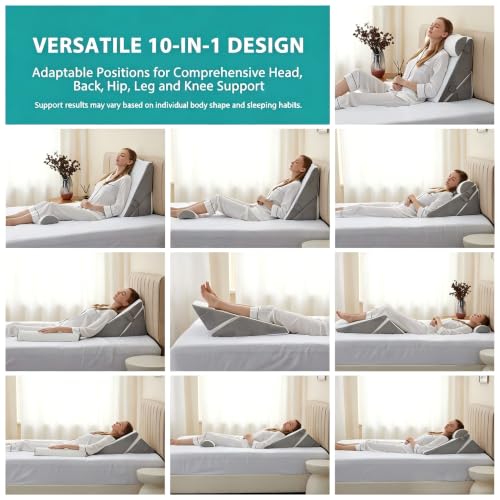 Bedluxe 수술 후 웨지 베개 세트, 정형외과 침대 웨지 화이트/그레이 - color: 화이트/그레이, size: Adjustable 9&12 Inch + 1 Head Pillow