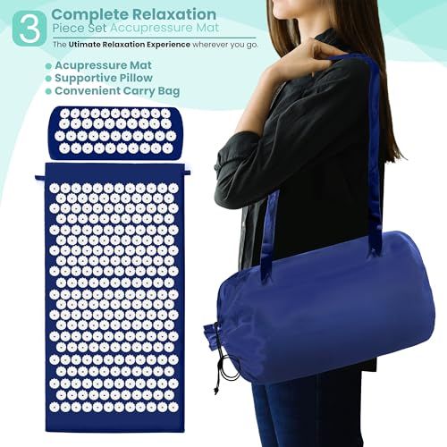 Sivan Acupressure Mat & Pillow Set for Back & Neck (Large, Blue/White) - color: Blue/White, size: Large