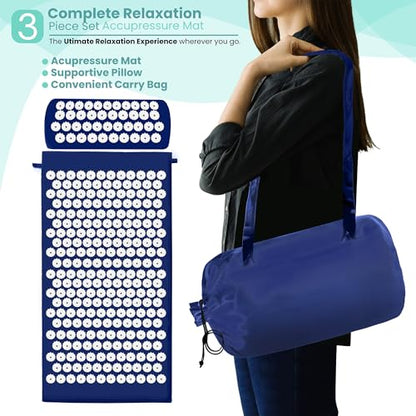 Sivan Acupressure Mat & Pillow Set for Back & Neck (Large, Blue/White) - color: Blue/White, size: Large