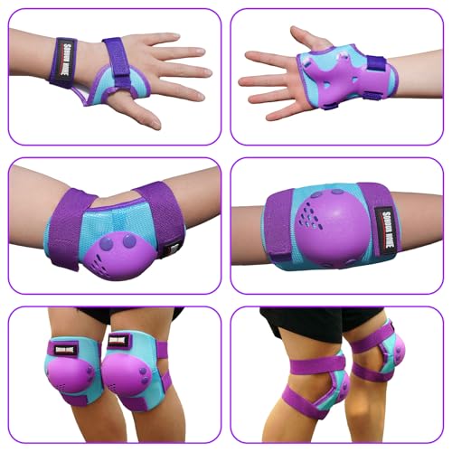 Kids/Youth Knee Pads Elbow Pads Wrist Guards 3 in1Protective Set, for 3-15 Years Child Roller Skates, Cycling, Inline Skating, Skateboard, BMX Bike, Balance Bike, Scooter Riding Sports - color: Blue/Purple, size: Small (3-7 years)