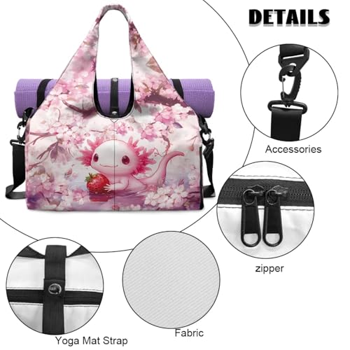 Gym Bag with Yoga Mat Holder Large Tote Bag With Multi Pockets for Women Men Dry Wet Separated Pocket Carryall Yoga Tote Bag for Pilates Travel Workout Office - color: Cute Salamander