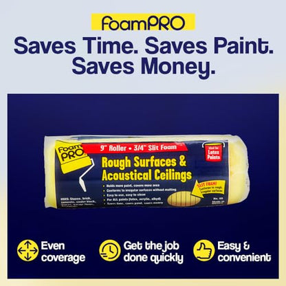 FoamPRO 00066 66 Foam Paint Roller, 1 pack | Slit Foam Roll For Rough & Irregular Surface | Painting Supplies & Tools For Home | Safe for Use With All Paints, Stains, Primers, Clear Coats - size: 1 Count (Pack of 1), style: Rough Surfaces & Acoustical Cei