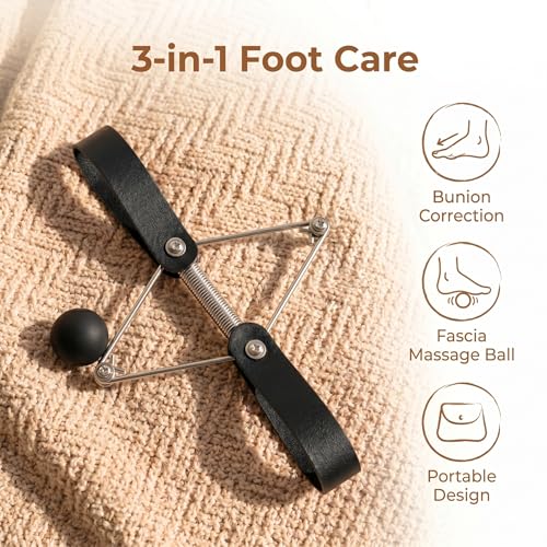Pilates Toe Corrector with Yoga Ball, Premium Eco-Friendly Leather Toe Gizmo for Foot Pilates & Bunion Relief, Big Toe Alignment Stretcher Exercise Band for Women Men, Black