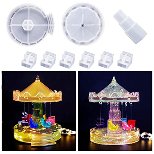 Woohome Silicone Resin Molds Carousel, Rotary Flying Chair Resin Molds, Silicone Molds for Epoxy Resin, DIY Carousel Molds for Office, Home Decor