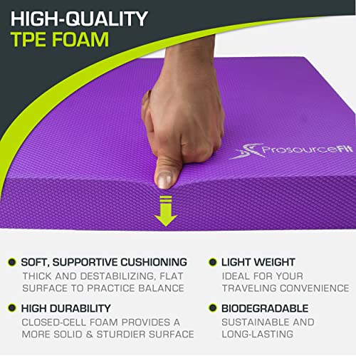 ProsourceFit Exercise Balance Pad, Non-Slip Cushioned Foam Mat & Knee Pad for Fitness and Stability Training, Yoga, Physical Therapy - color: PURPLE, size: 15x12