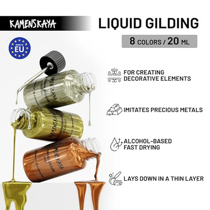 KAMENSKAYA Liquid Copper Leaf Paint - Alcohol Based Fast Drying Copper Liquid Leaf, 3.38 fl oz (100 ml) | Liquid Leaf Paint with Natural Metallic Pigment, Strong Shine, Pen Brush & Funnel, One-Coat Coverage – Made in EU - color: Copper, size: 3.38 Fl Oz (