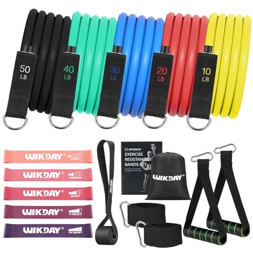 WIKDAY Exercise Resistance Bands with Handles for Working Out Workout Bands Set with Door Anchor for Physical Therapy, Yoga, Pilates - color: Multicolor & Pink, size: Light (10-150lb & 5-40lb)