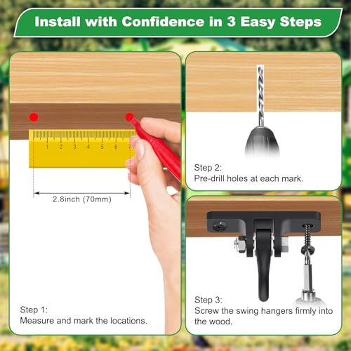 SELEWARE Heavy Duty Black Swing Hangers 2400LB Capacity Porch Swing Hanger - color: A: Black Swing Hangers (2 Pack)