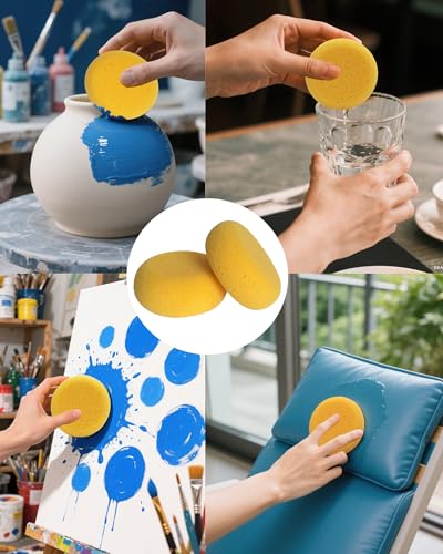 WAFJAMF 12 Pcs 3 Inch Round Painting Sponge Artist Pottery Clay Art Crafts | Synthetic reusable elasticity soft yellow sponges for acrylic watercolor face, ceramics sculpting, leather care & shoes - size: 12 Pcs