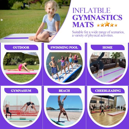 Air Mat Tumble Track, Gymnastics Mats Tumbling Track with Electric Air Pump for Home Use Cheerleading Training Kids Gym Yoga - color: Purple, size: 13ftx3.3ftx4inch