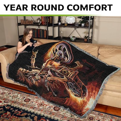 Pure Country Weavers Hell Rider Skeleton Woven Blanket by Anne Stokes - Fantasy Gift Cotton Tapestry Throw - Made in The USA - 72" x 54" - color: Hell Rider, size: 72" x 54"